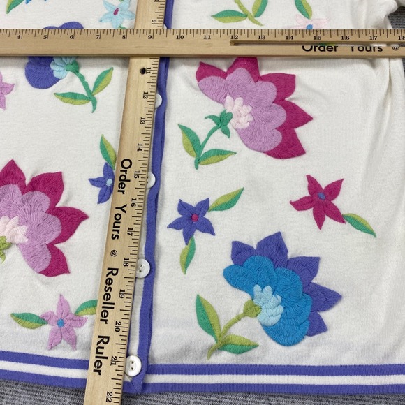 Sigrid Olsen Womens White Floral Embroidered Cardigan Sweater 3/4 Sleeve Size M - Picture 5 of 12